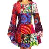 Women's Long Sleeve Dress with Headscarf Printed Tape Headscarf Dress Female