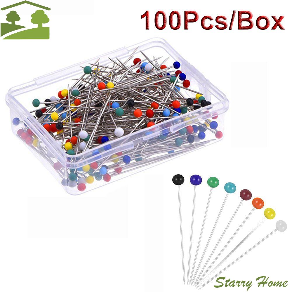 100pcs/set 38mm Bead Glass Head Colored Fixed Knitting Pin Dressmaking Pins Sewing Needles Safety Pin