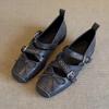 Fashion Cross Tied Buckle Flat Mary Jane Shoes Women Elegant Square Toe Shallow Ballet Flats Comfortable Soft Sole Casual Shoes