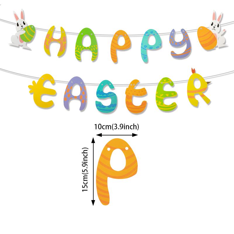 Happy Easter Banner Colorful Bunny Easter Eggs Carrot Banner Garland Signs Spring Themed Easter Day Decorations for Home