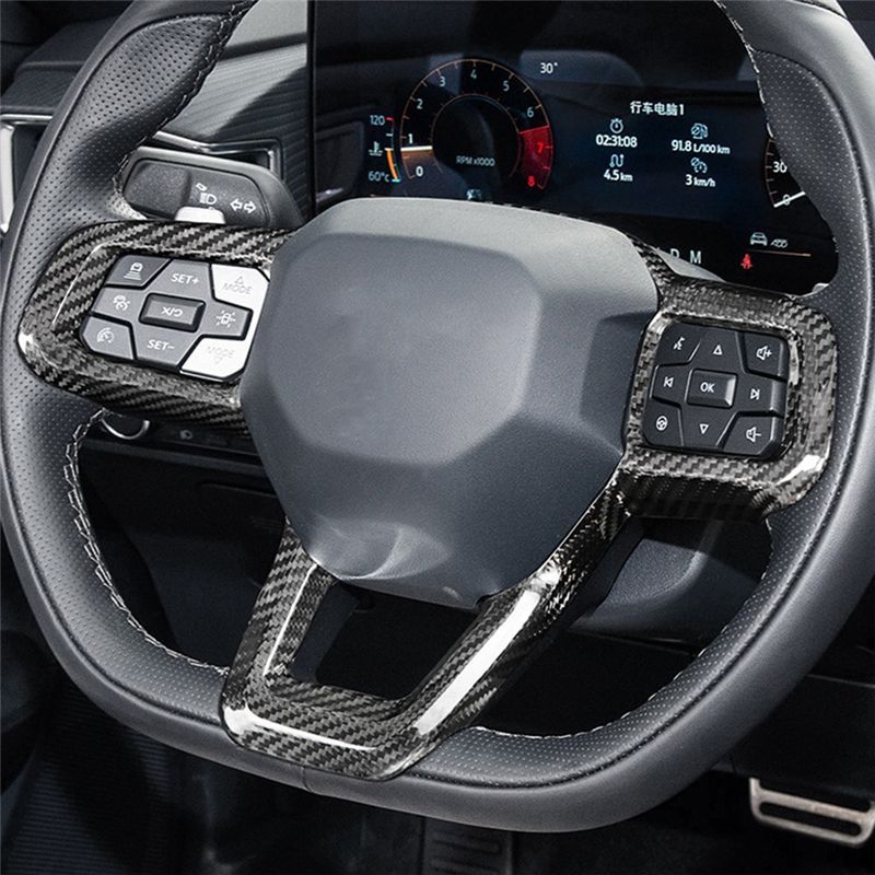 Real Carbon Fiber Interior Car Steering Wheel Button Frame Panel Cover Trim Accessories For Ford Mustang 2024+-T61C