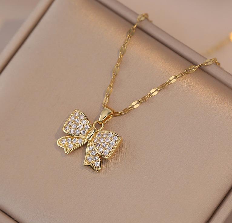 

1pc Full Rhinestone Bowknot Stainless Steel Women s Pendant Necklace Valentines,Mom,Mother,Mother s Day,Gift
