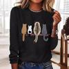 Round Neck 3D Printed Cat Pattern Top Fashionable Casual Long Sleeved Women's T-shirts