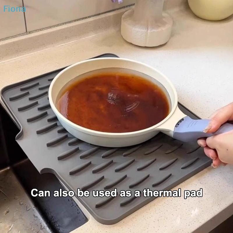 Silicone Dish Drying Mat with Draining Grooves,Non-Slip Kitchen Countertop Drainer Pad for Dishes,Utensils & Glassware