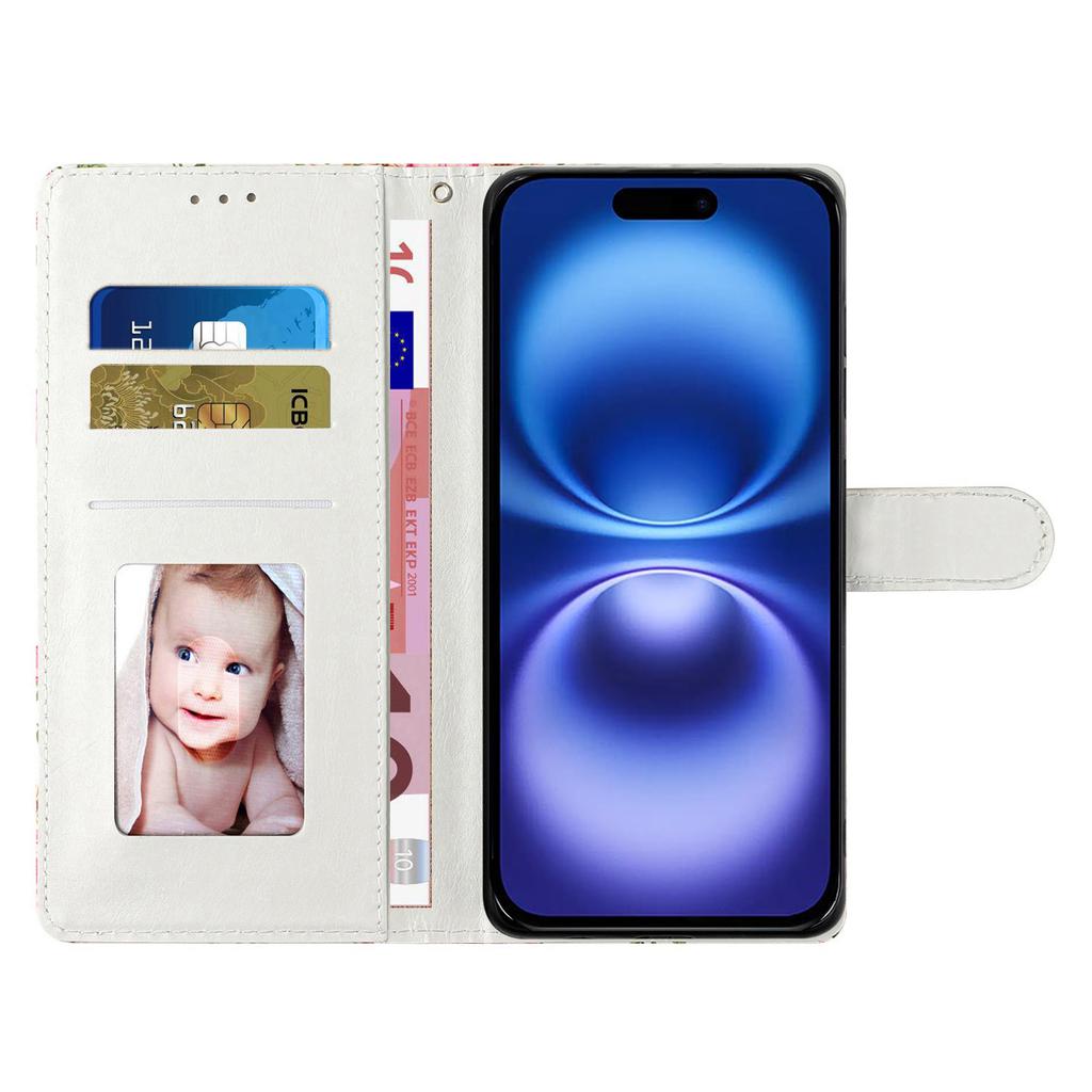 For iPhone 16 Wallet Phone Case PU Leather Flip Cover with Stand Card Holder Painted Design