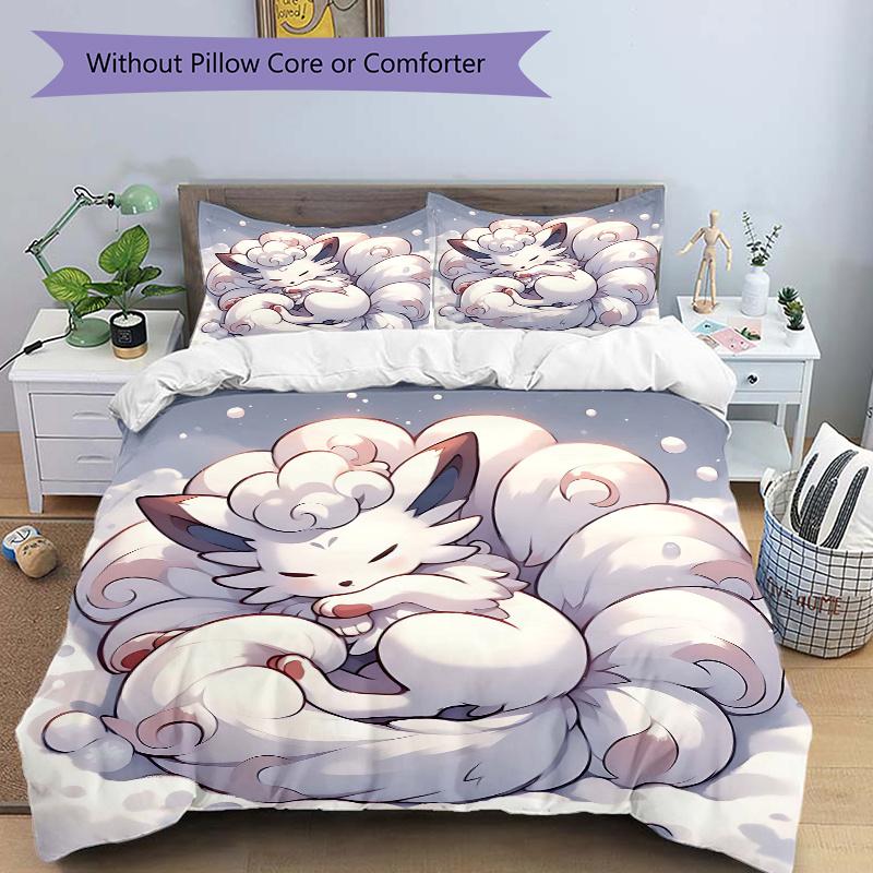 

3pcs Nine Tailed Fox Cute Cartoon Design Bedding Set 1 Soft Quilt Cover + 2 Pillowcases, Suitable for All Seasons L073 135x200cm