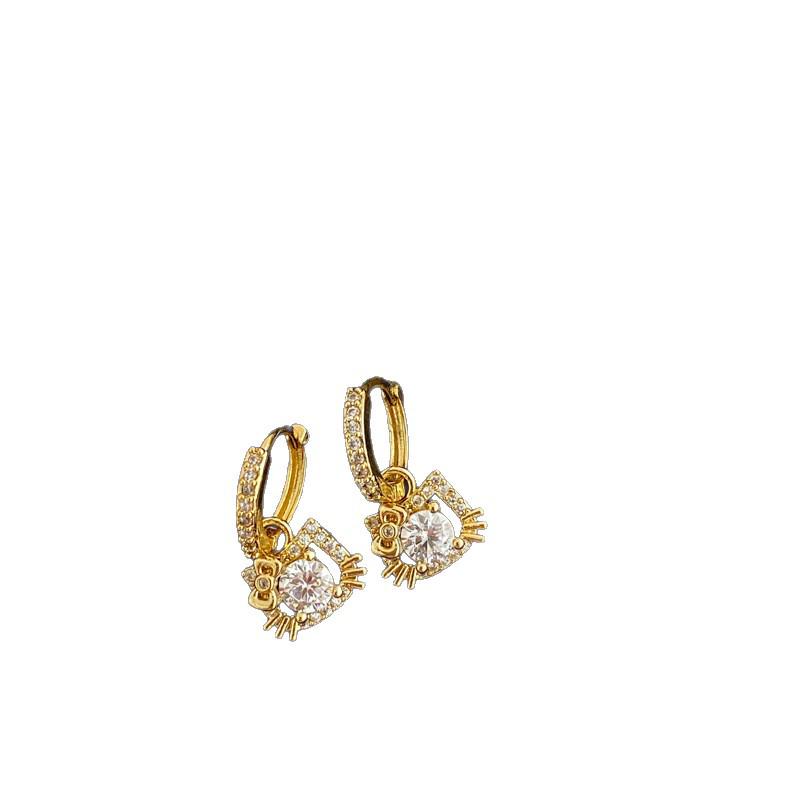 Sweet Girl Exquisite Zirconia Cat Ear Studs with High-End Appeal and Unique Fashion Design.