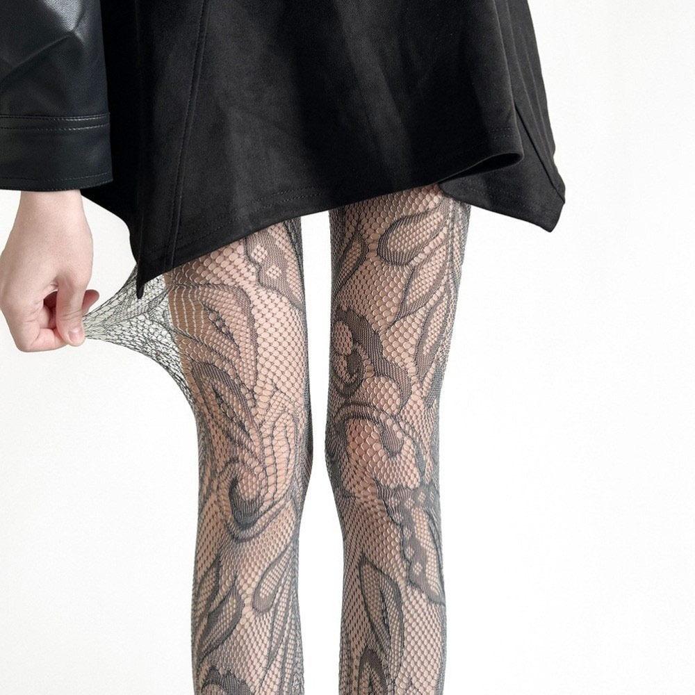 Personality Thin Floral Lace Tights Sexy Breathable Hollow Out Pantyhose High Elastic Silk Pantyhose Daily Wear