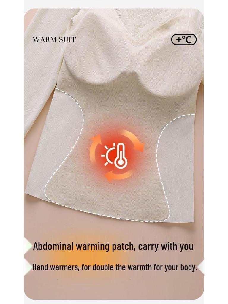 Women's Cashmere Silk Warm Set with Built-In Bra, Plus Velvet, Autumn/Winter 2025 Style, Base Layer Top Innerwear