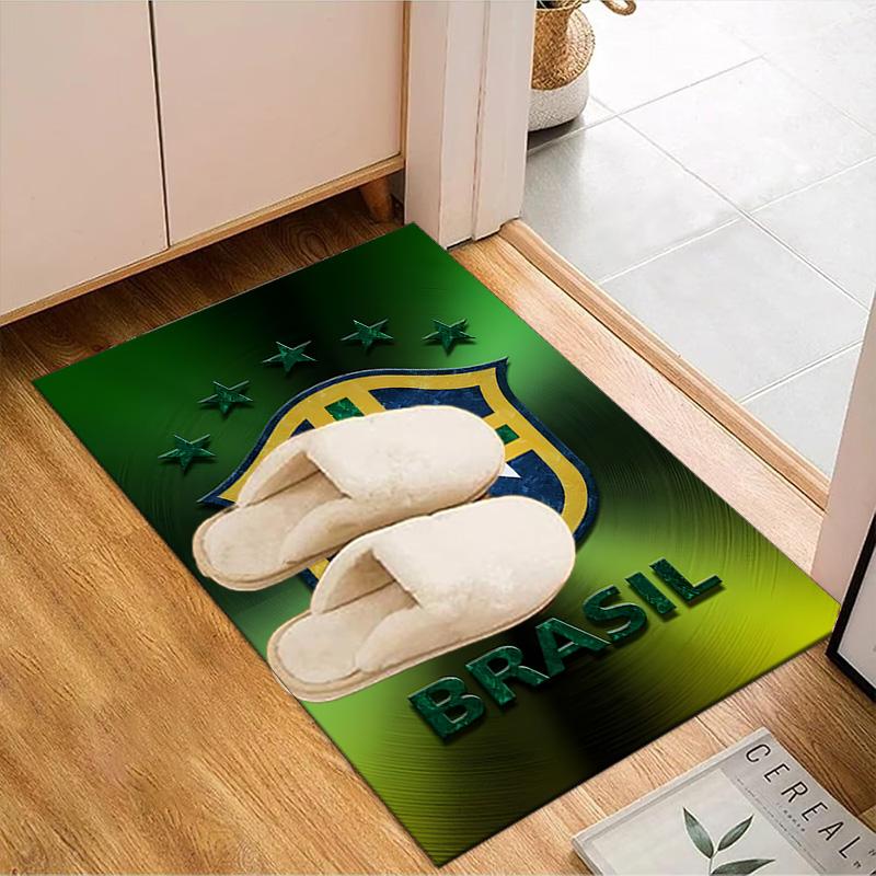 Brazilian Football Emblem Printed Office Carpet Chair Cushion Entryway Rug, Rugs for Living Room, Bedroom Christmas gifts