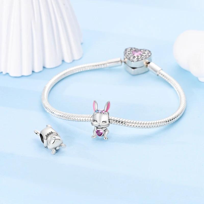 Charmscopperpink Cute Rabbit Heart-Shaped Beads Fit Plataoriginal Braceletwomen Jewellery Making Diy Gifts
