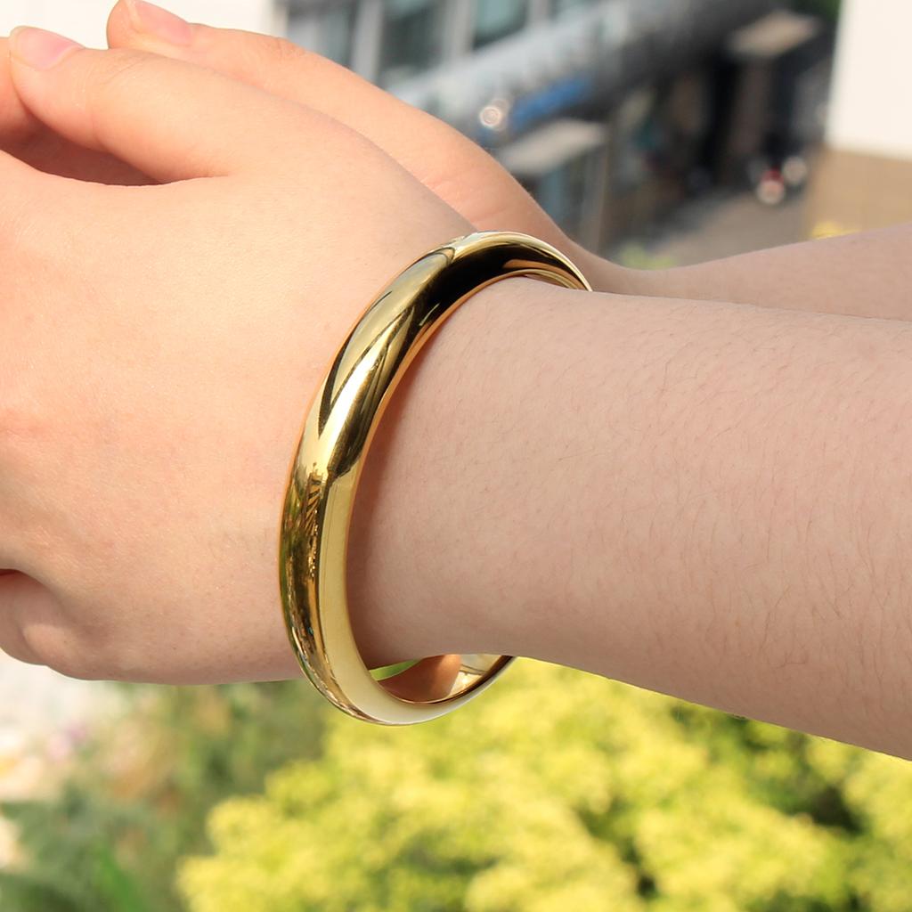 Tarnish Free Fashion Jewelry Gold Stainless Steel Simple Bracelet Hollow Round Smooth Plain Thick Bangles Bracelet for Women