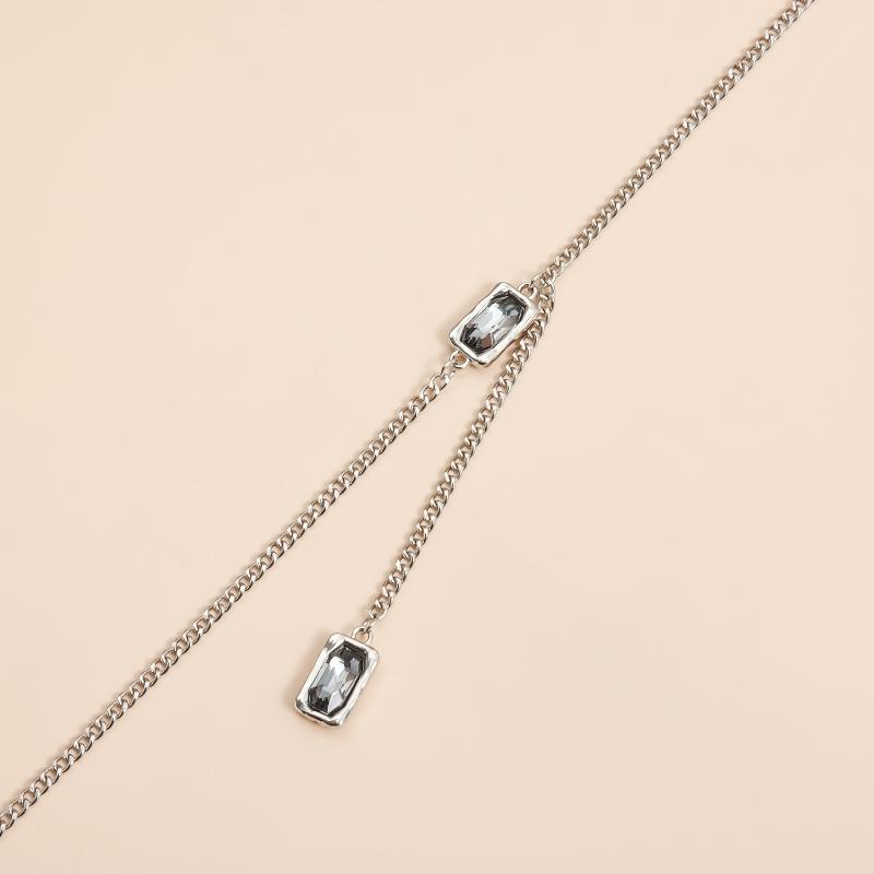 Vintage Black Square Rhinestone Pendant Necklace For Women Girls Fashion Simple Y Shape Long Necklace Jewelry Gift