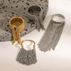 18K Gold Tassel Chain Ring Stainless Steel Silver Color Wide Ring Gold Color Tassel Embellishments Geometric Ring Hip Hop Style