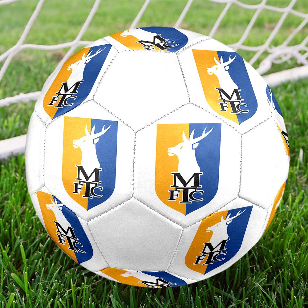 Pallone da Calcio Mansfield Town FC taglia 5, colorato, adatto a tutte le età, cucito a macchina, materiale PVC, qualità da competizione, durevole e ad alto rimbalzo