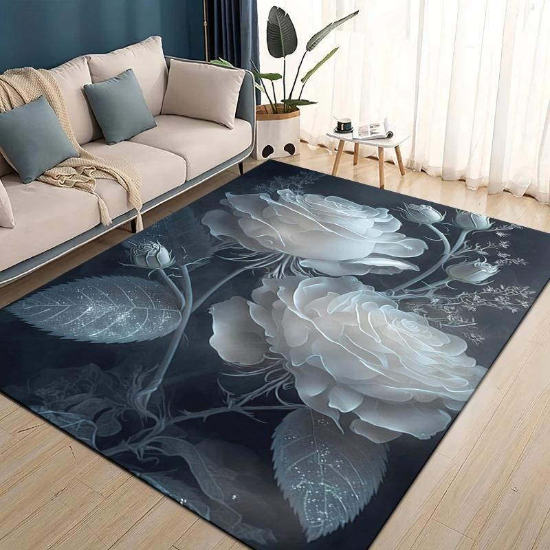 Modern Simplicity Style Colorful Rose Romantic Flower Love Carpet Rug Living Room Bedroom Home Sofa DecoratioNon-slip Floor Mat