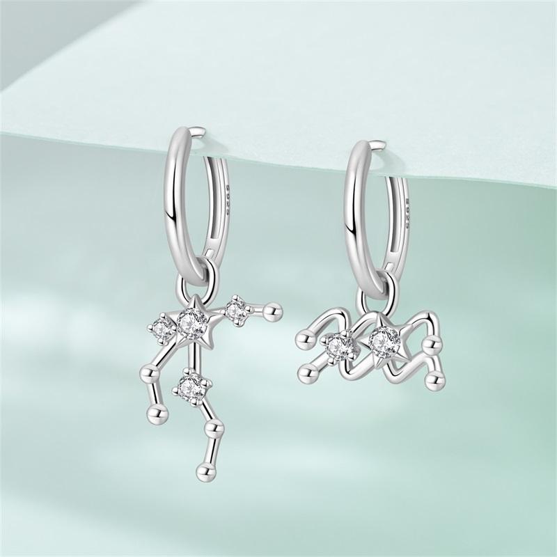 New 925 Silver Hoop Earrings Twelve Constellation Pendant Hoop Earrings For Women Fashion Birthday Jewelry Gift