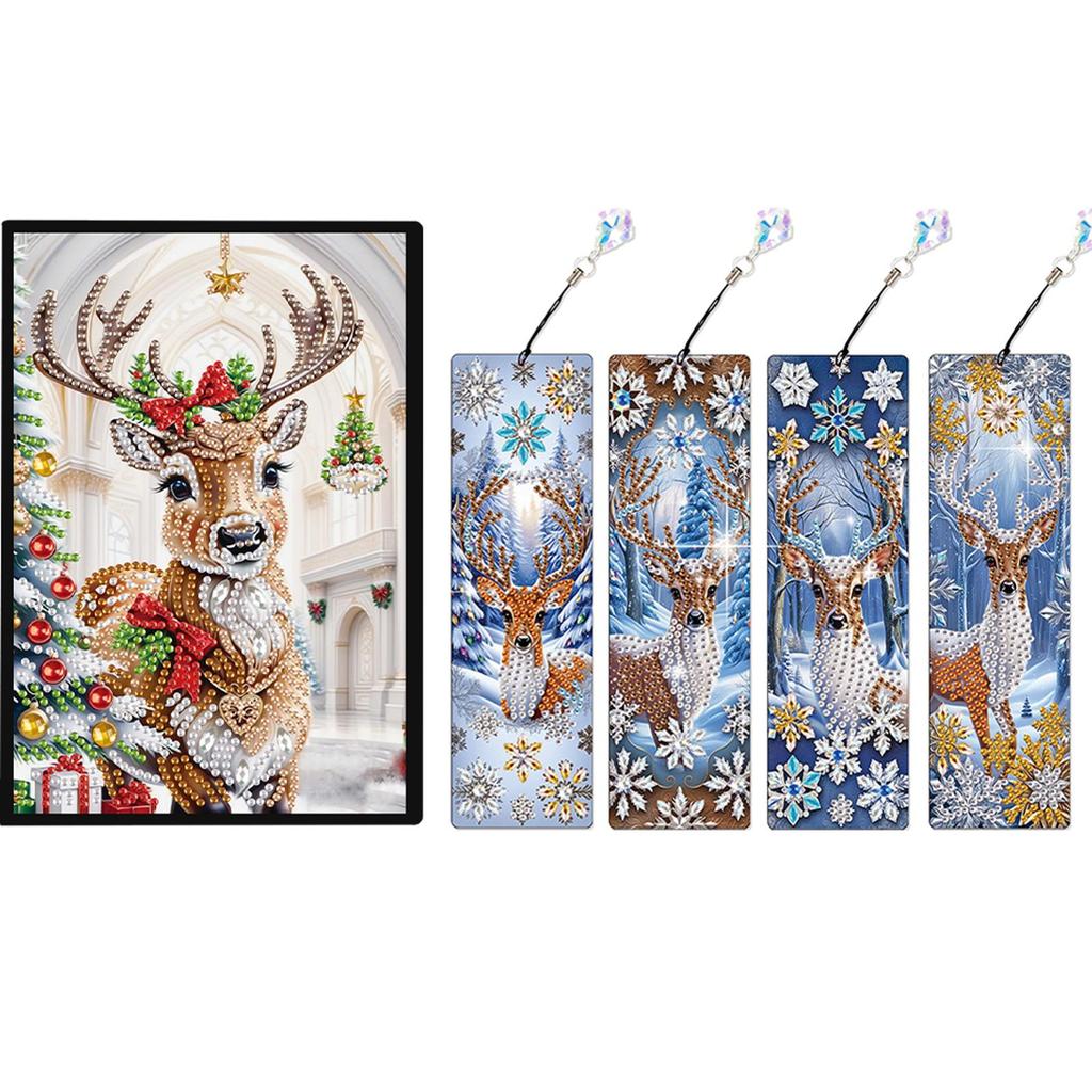 A5 Size Rhinestone Art Painting Notebook Kit with Crystal Pendant Bookmark Diamond Painting Notebook Set Holiday Birthday Gift