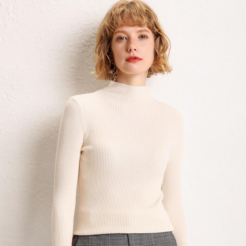 Half High Neck Solid Color Sweater Women Knit Bottoming Shirt Pit Thread Long Sleeved Slim Pullover Simple Casual Commut Harajuku Style Autumn Winter