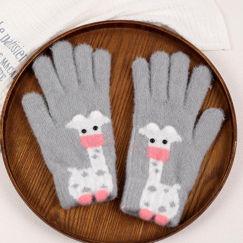 Women's Winter Giraffe Touchscreen Plush Fleece-Lined Knitted Gloves