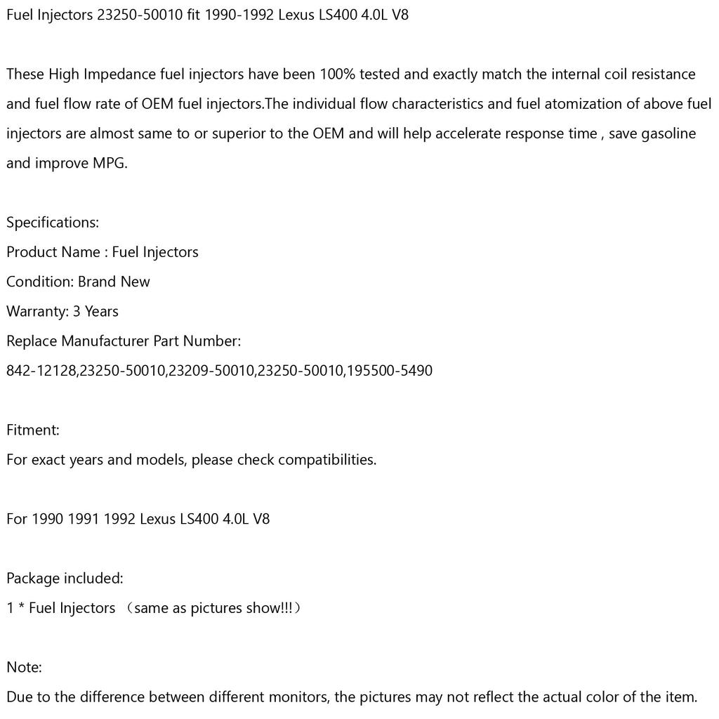 1PCS Fuel Injectors 23250-50010 Fit 1990-1992 Lexus LS400 4.0L V8