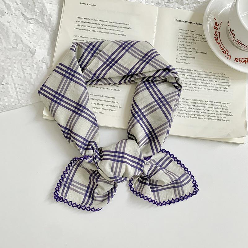 Silk scarf square scarf high-end decorative fashion scarf retro plaid headscarf summer women's pastoral silk scarf