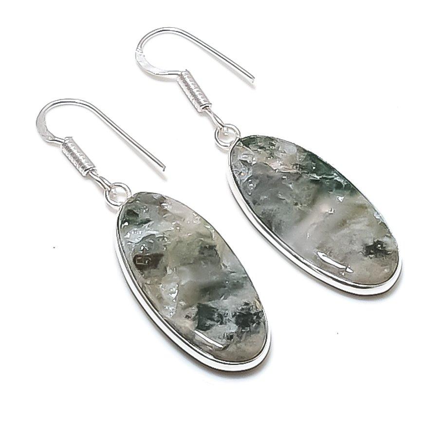 

Natural Hornblende Stone Gemstone 925 Sterling Silver Jewelry Earring 1.85 AEE-10851