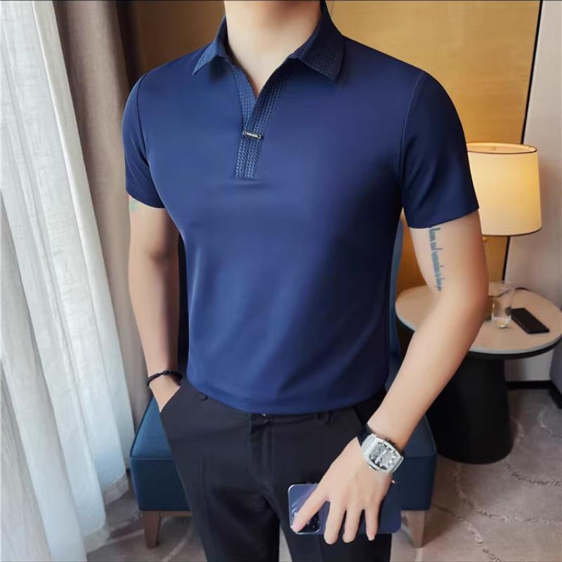 Summer Ice Silk Seamless Short Sleeved Polo Shirt Men's Korean Fashion Turn Down Collar T-Shirt Casual Business Polo T-Shirts