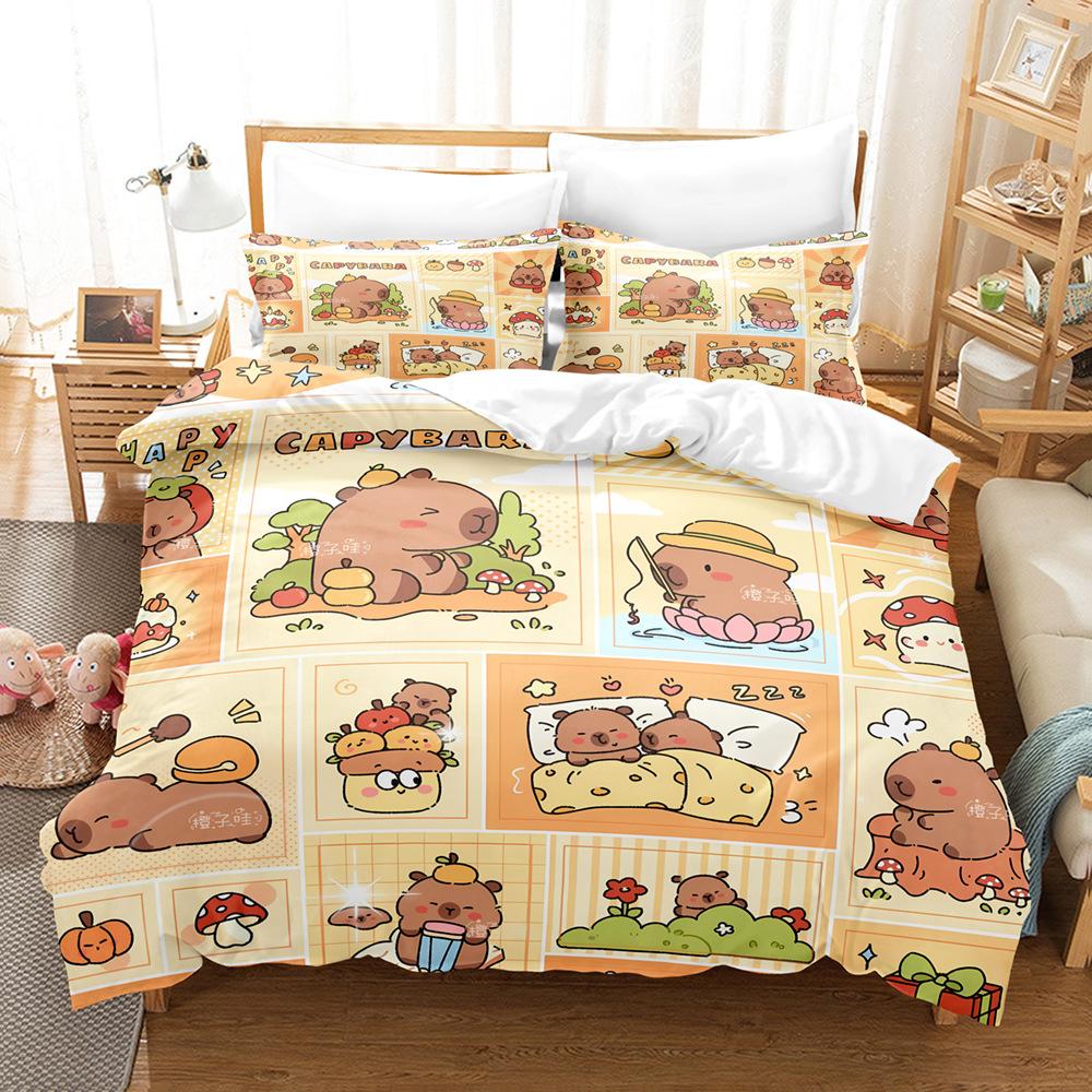 Capybara Bettwäsche Set Luxus Anime Capybara King Size Bettbezug Kissenbezug Kinderzimmer Niedlicher Bettbezug Kissenbezug Kinder Geschenk