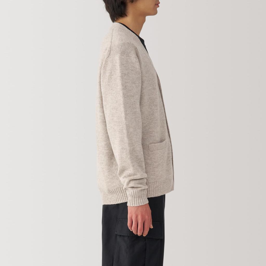 MUJI Washable Wool Size Size Small Men's Mid-Gauge V-Neck Cardigan, Oatmeal, AA0PHA4A, Men's