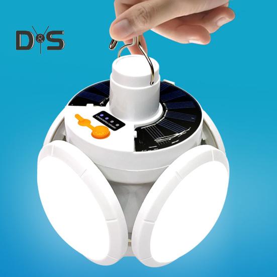 Faltbare Solarlampe mit Fernbedienung, 5 Modi, einstellbar, faltbare LED-Laterne mit Haken, wiederaufladbar über USB, wasserdicht, für Outdoor-Camping, zum Aufhängen, Solar