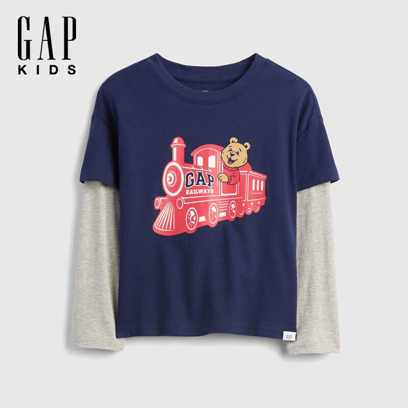 GAP Toddler Boys  Faux Two-Piece Printed Logo Long Sleeve T-Shirt 90 (1-2 Years)