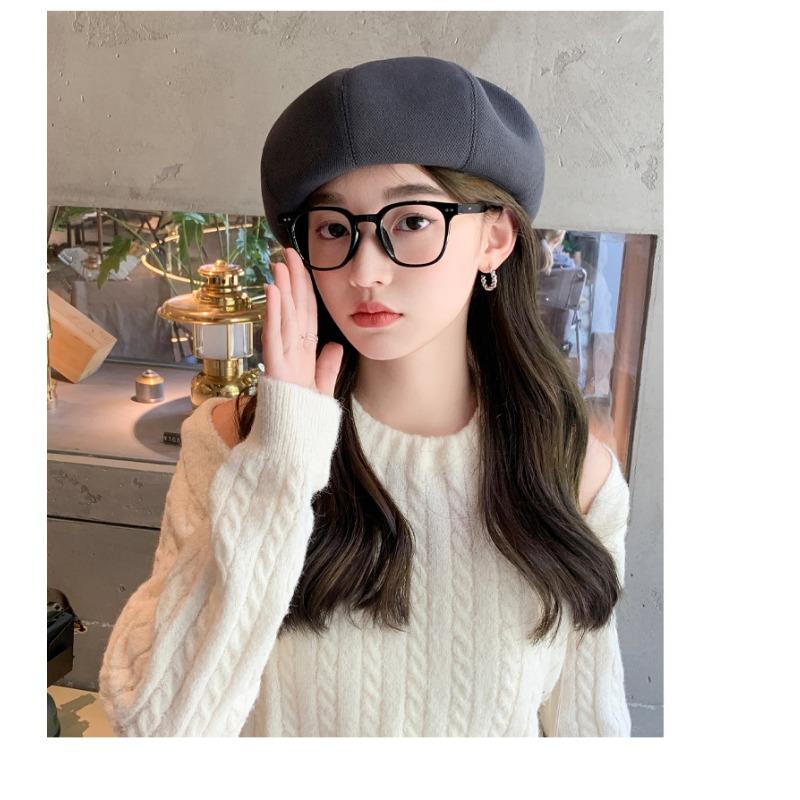 Black Beret Female Spring Autumn Painter Hat Female Small Octagonal Hat Big Headcircumference