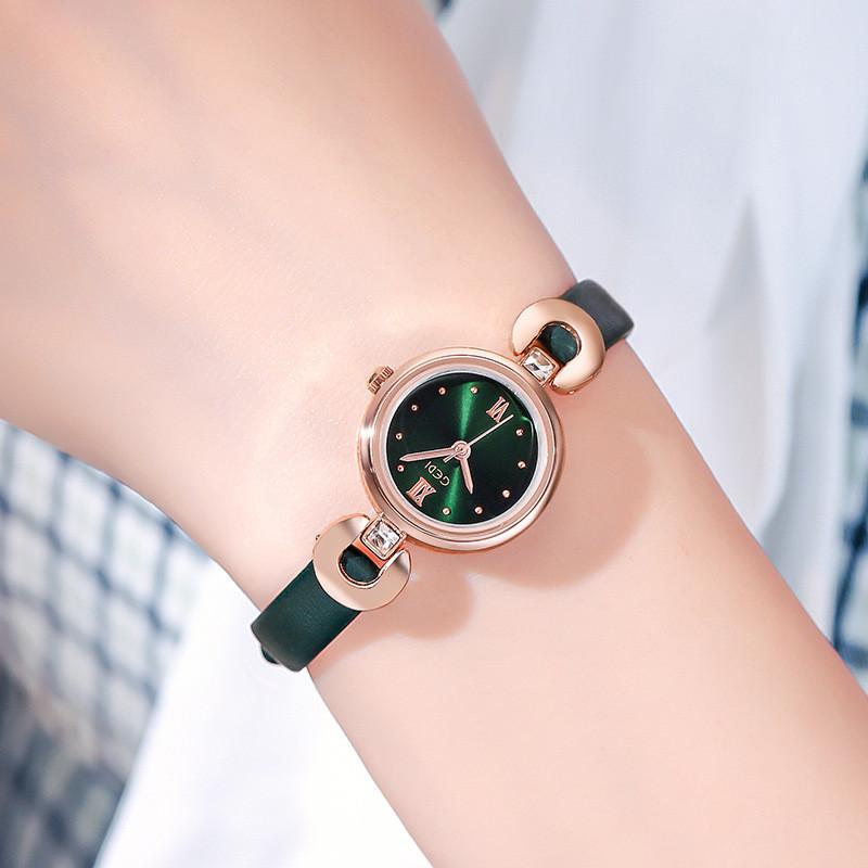 

Gedi Ladies Waterproof Quartz Watch With Leather Strap For Fashionable Women зелений