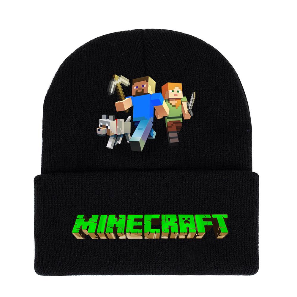 Minecraft Knit Beanie Cartoon Print Warm Unisex Winter Hat For Casual Wear