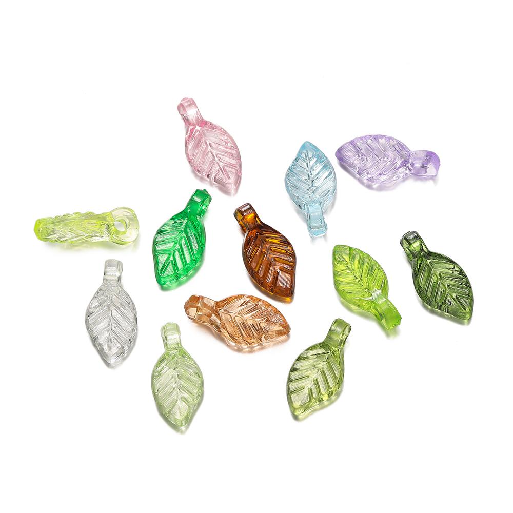 100pcs Acrylic Leaf Shaped Charms Colored Leaves Spacer Beads for DIY Necklaces Bracelets Crafts Charms Jewelry Making Supplies