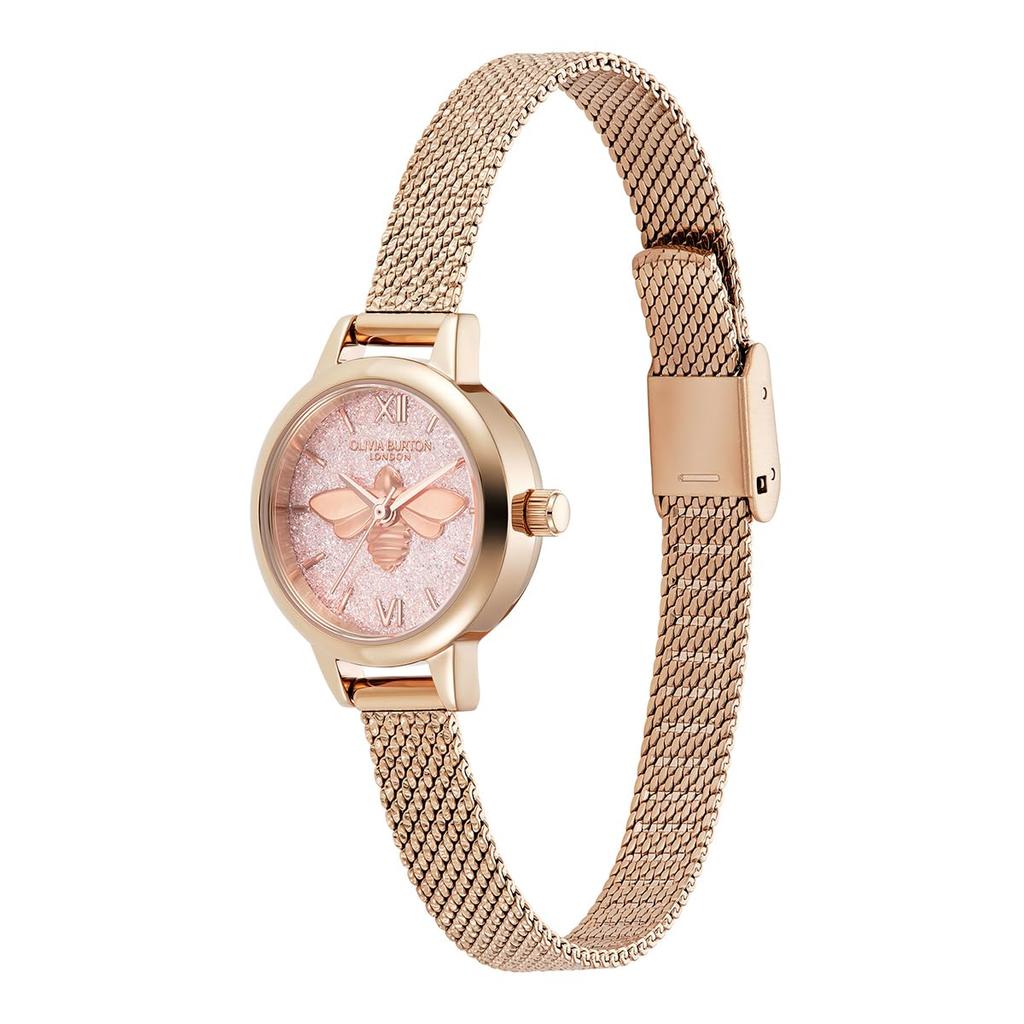 Authorized Distributor Olivia Burton Watch Ladies 24000229 Signature Mini Lucky Bee Blush Glitter Rose Gold Mesh [OLIVIA BURTON]