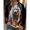 Men's Summer Long Sleeve 3d Printed Wolf Print T-Shirt Tops Men Streetwear Clothing Round Neck Graphic Long Sleeve T-Shirt