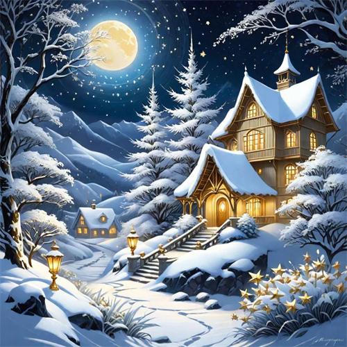 

Diy Алмазная картина Мозаика Зимний пейзаж Полная квадратная круглая вышивка Дом Снежная мозаика Домашний декор Full Round 20x20CM