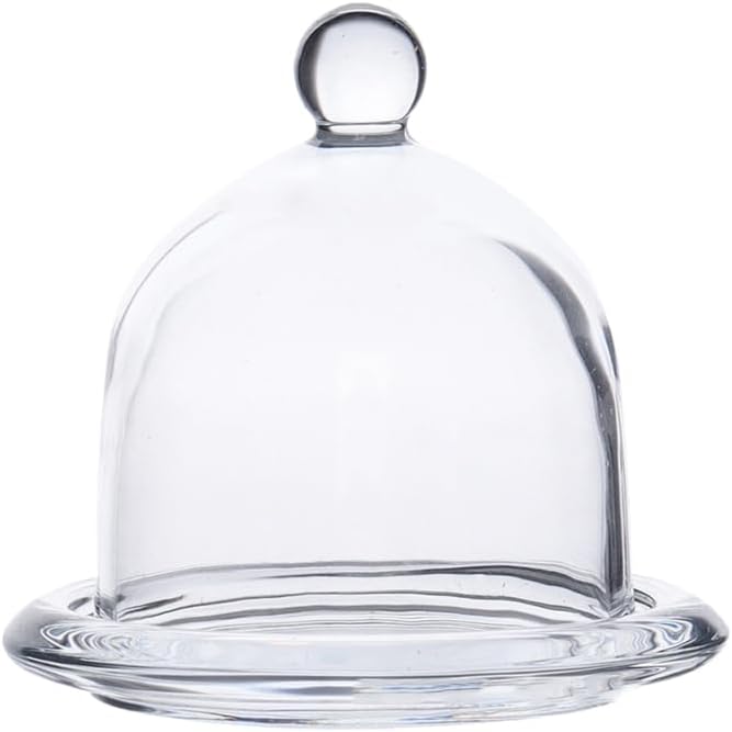 PRETYZOOM Glass Cake Stand with Lid - 9x9cm Mini Cupcake Display Dome, Appetizer Serving Tray Dessert Platter for Macarons, Cannoli, Desserts