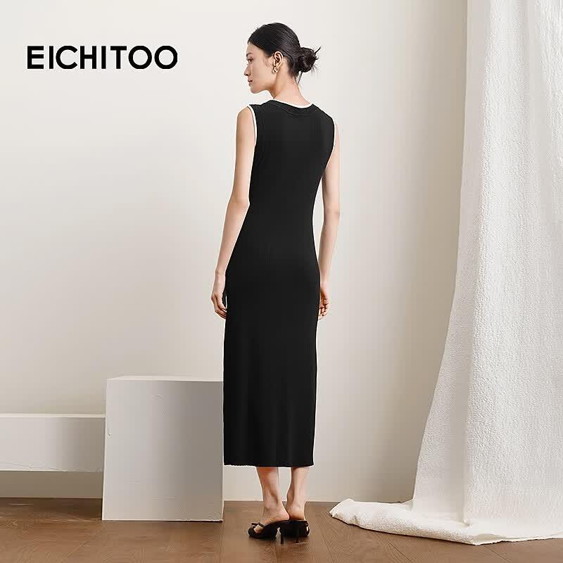 EICHITOO Women's Fake Two-Piece Knit A-Line Maxi Dress