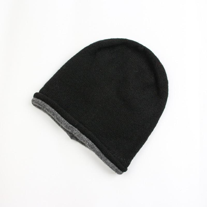 

Двусторонняя шерстяная шапка из чистой шерсти, однотонная простая вязаная шапка с отворотом, осенне-зимняя универсальная теплая шапка для защиты ушей, головной убор чёрный