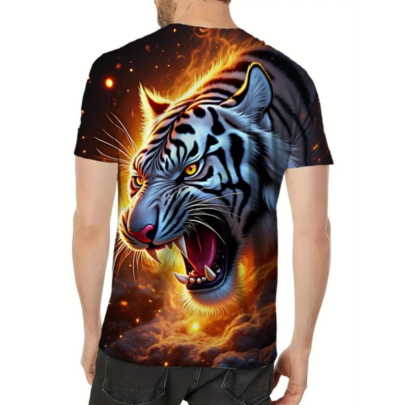 Men's Full-Body 3D Dog Moonlit Night Print T-Shirt - Hot Transfer Round Neck Short Sleeve Casual Summer