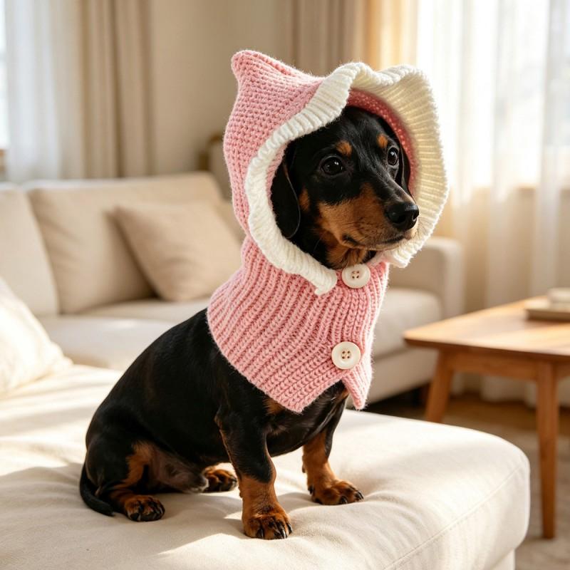 Pet Knit Hat With Ruffled Trim Small Dogs Cats Winter Warm Beanie Cap S M Size
