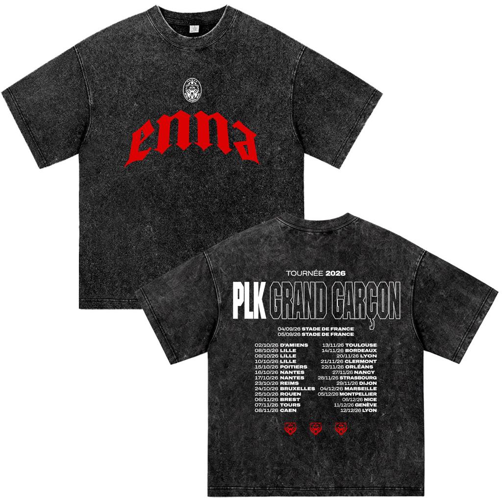 Raper PLK Enna 2026 Tour POLAK 92 Vintage Spierane Koszulki Męskie Damskie Ubrania Moda Krótki Rękaw Oversize Koszulki Streetwear