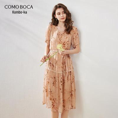 Komomboka Damen-Seidenkleid mit Aufdruck