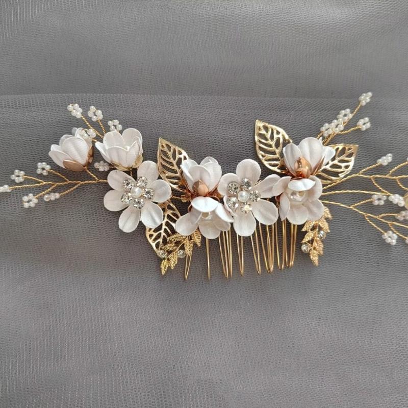 Handmade Floral Hairpiece with Crystal Wedding Hair Comb for Bride or Bridesmaid Ethnic Style Headwear Accessories