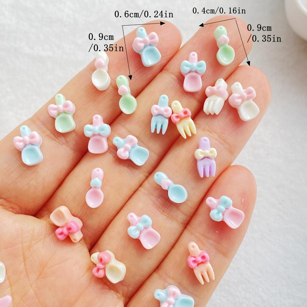 100pcs Colorful Resin Kawaii Mini Cute Mini Bow Spoon Fork Nail Art Flat back Stone Figurines Scrapbook DIY Jewelry Decor Crafts