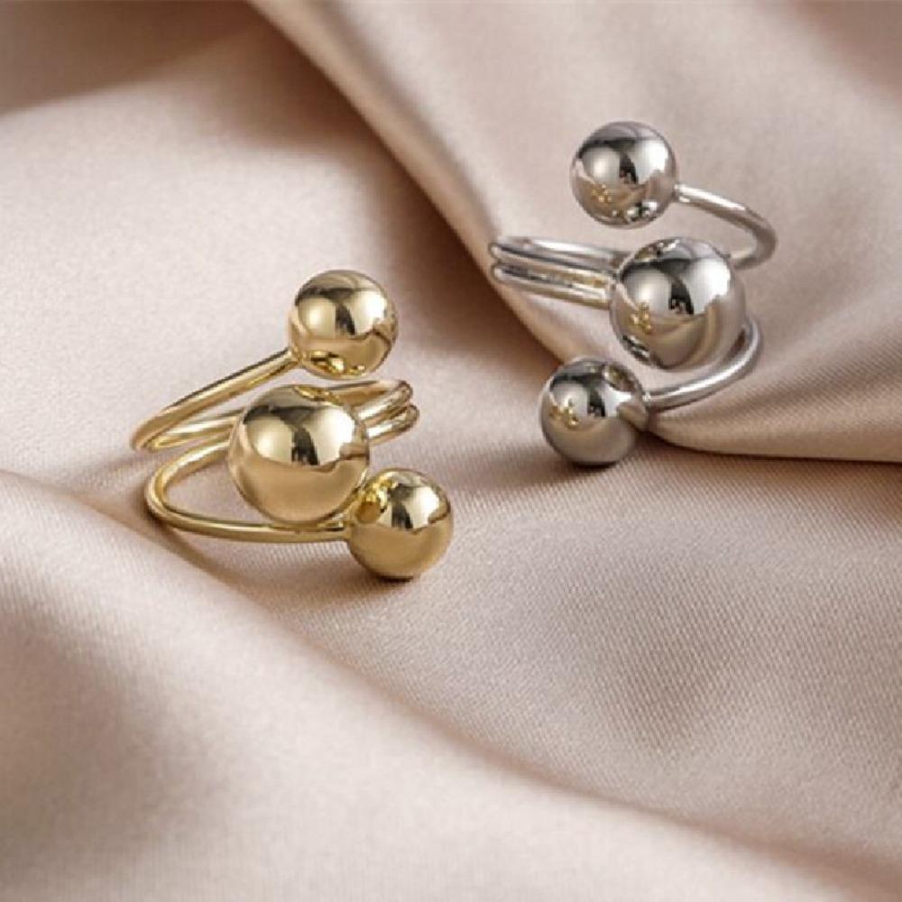 New Temperament Multi-layer Irregular Geometry Sliver Color Smooth Planet Stainless Steel Open Rings for Women Designer Jewelry