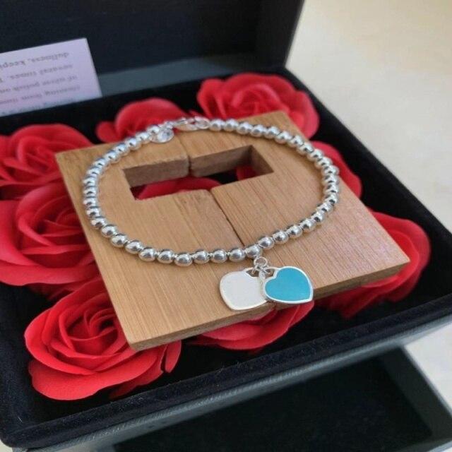 

Классический T Синий Двойной Браслет Сердце Дизайнер S925 Серебряный Браслет Из Бисера Модный Стиль Браслет-Подвеска Женские Ювелирные Изделия 17cm синий